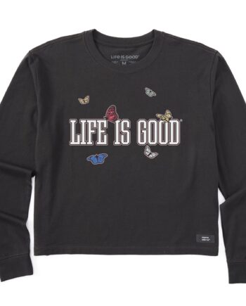 Women's Life is Good Monarch Butterflies Long Sleeve Crusher Boxy Tee
