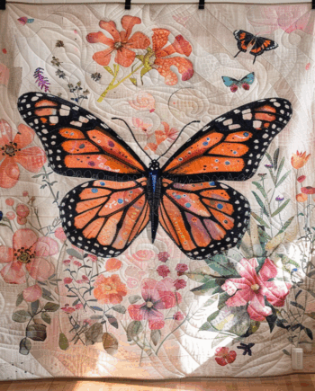 Butterfly with Wildflowers in Soft Light Quilted Blanket BT03064