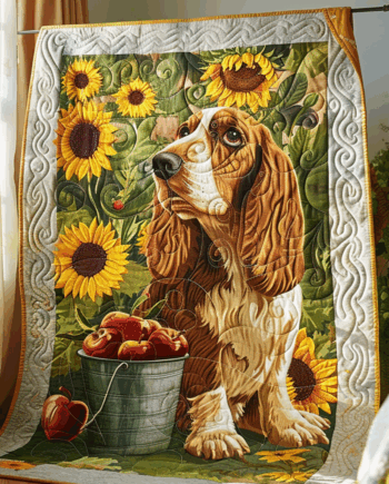 Beagle with Sunflowers and Apple Bucket Quilted Blanket BT030627
