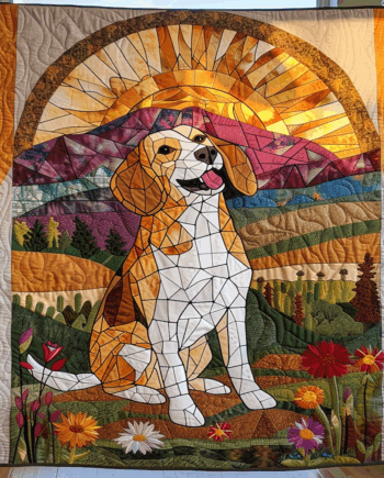 Beagle in Vibrant Landscape Mosaic Style Quilted Blanket BT030626