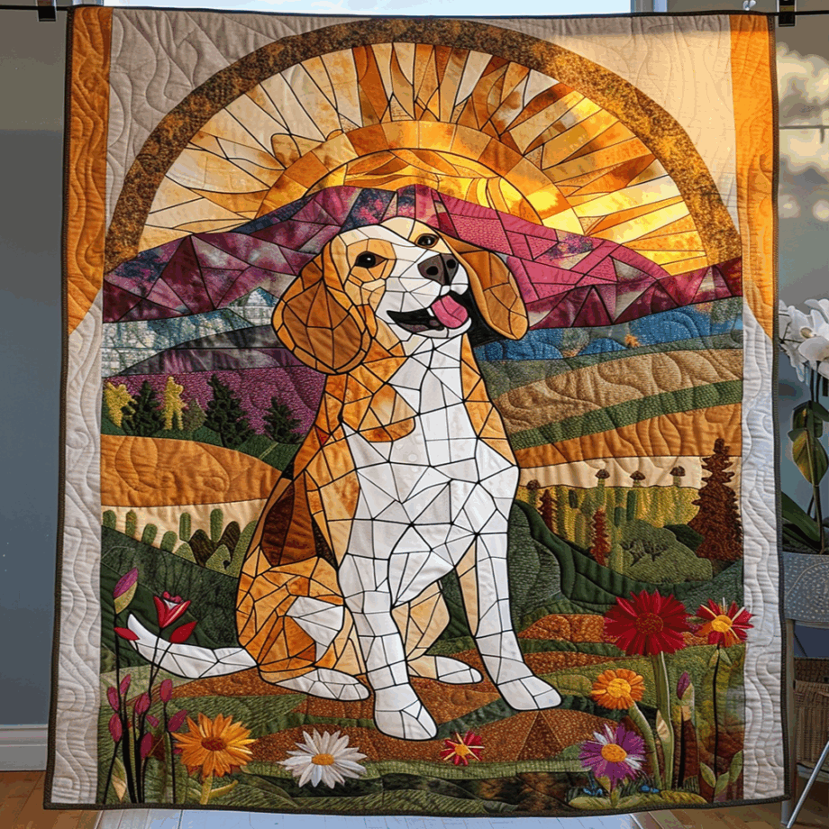 Beagle in Vibrant Landscape Mosaic Style Quilted Blanket BT030626