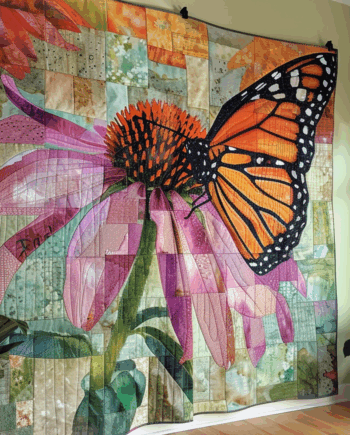 Butterfly on Coneflower Quilt Quilted Blanket BT03065