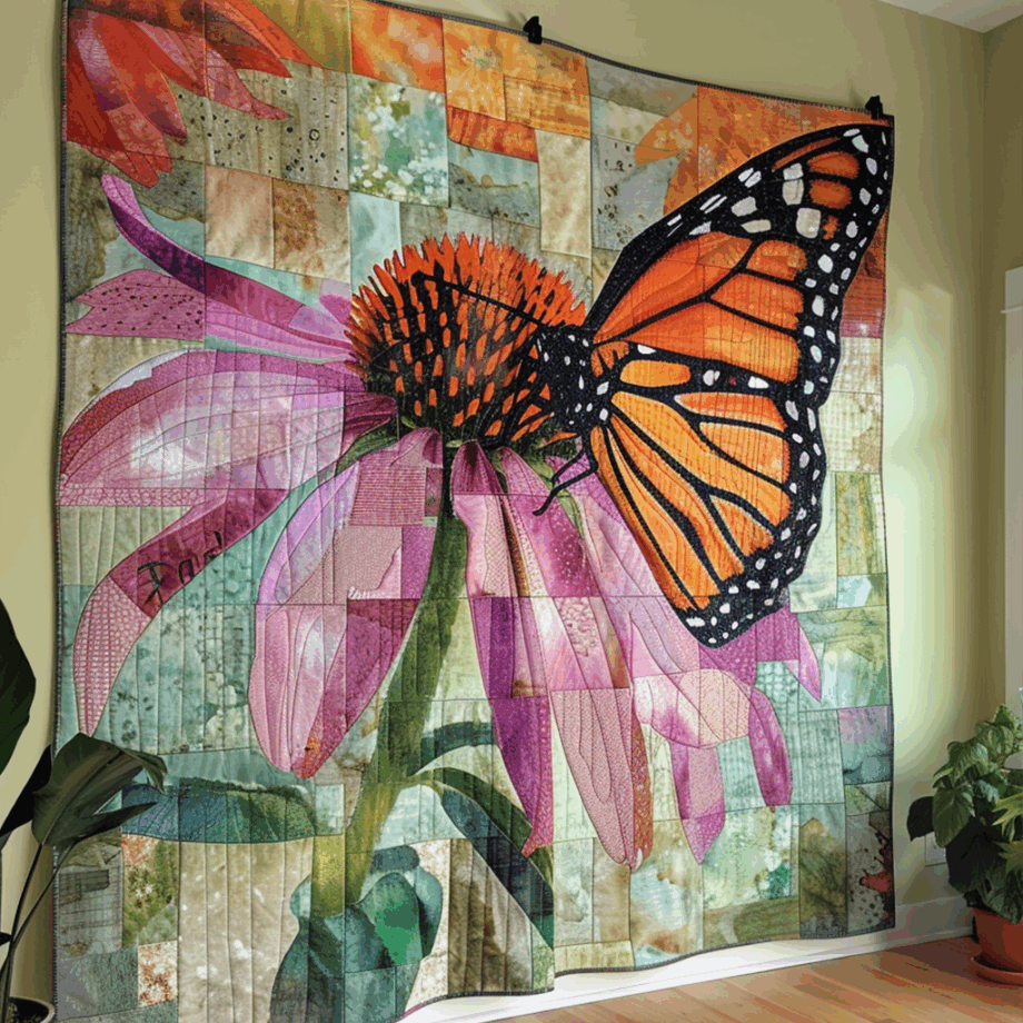 Butterfly on Coneflower Quilt Quilted Blanket BT03065