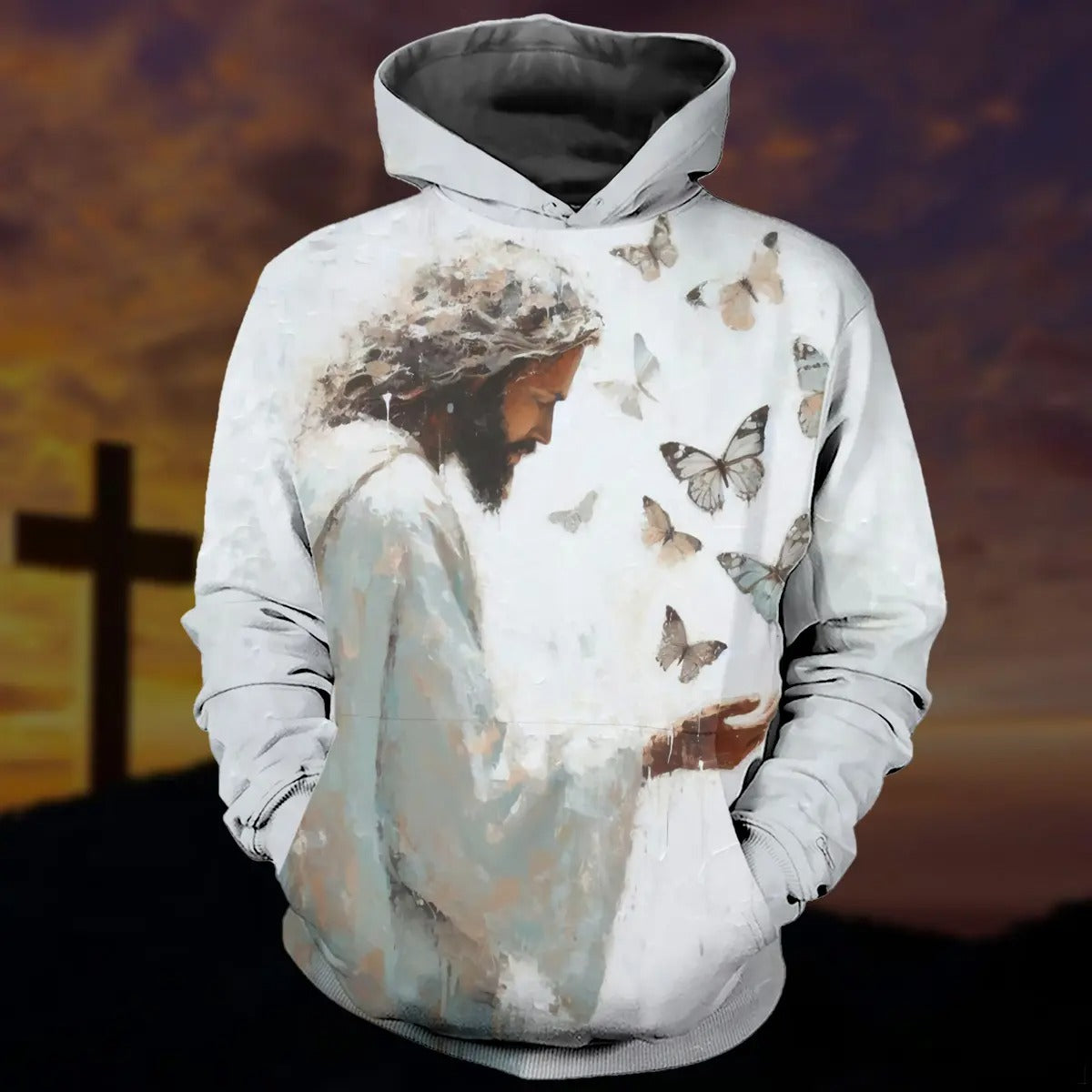 ChristianHoodie_JesusChristWithButterfly3DAllOverPrintT-ShirtAndHoodie1.jpg Christian Hoodie, Jesus Christ With Butterfly 3D All Over Print T-Shirt And Hoodie - Image 1