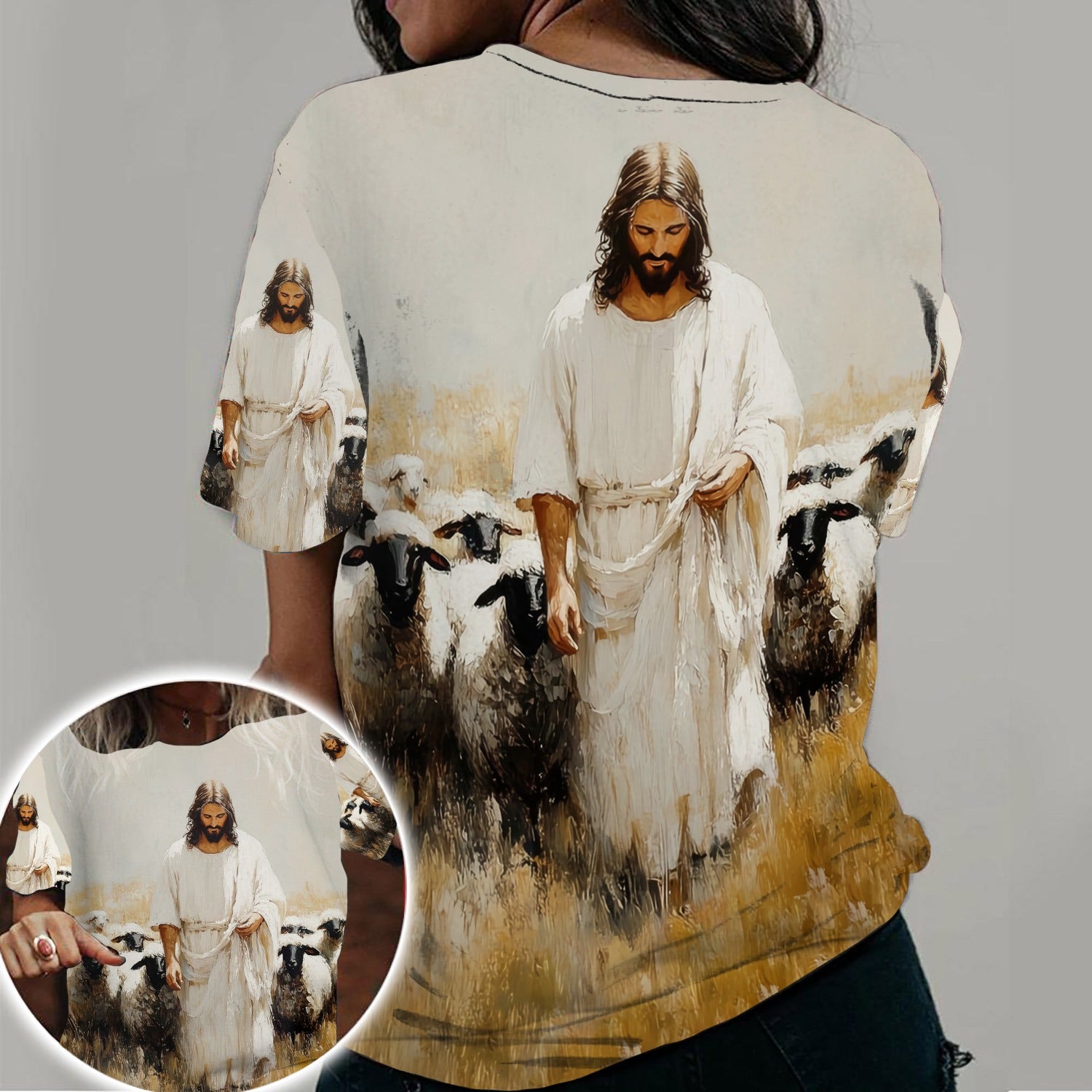JesusChristAndSheeps_GiftsForChristian-InspirationalChristian3DAllOverPrintT-ShirtAndHoodie2.jpg Jesus Christ And Sheeps, Gifts For Christian - Inspirational Christian 3D All Over Print T-Shirt And Hoodie - Image 1