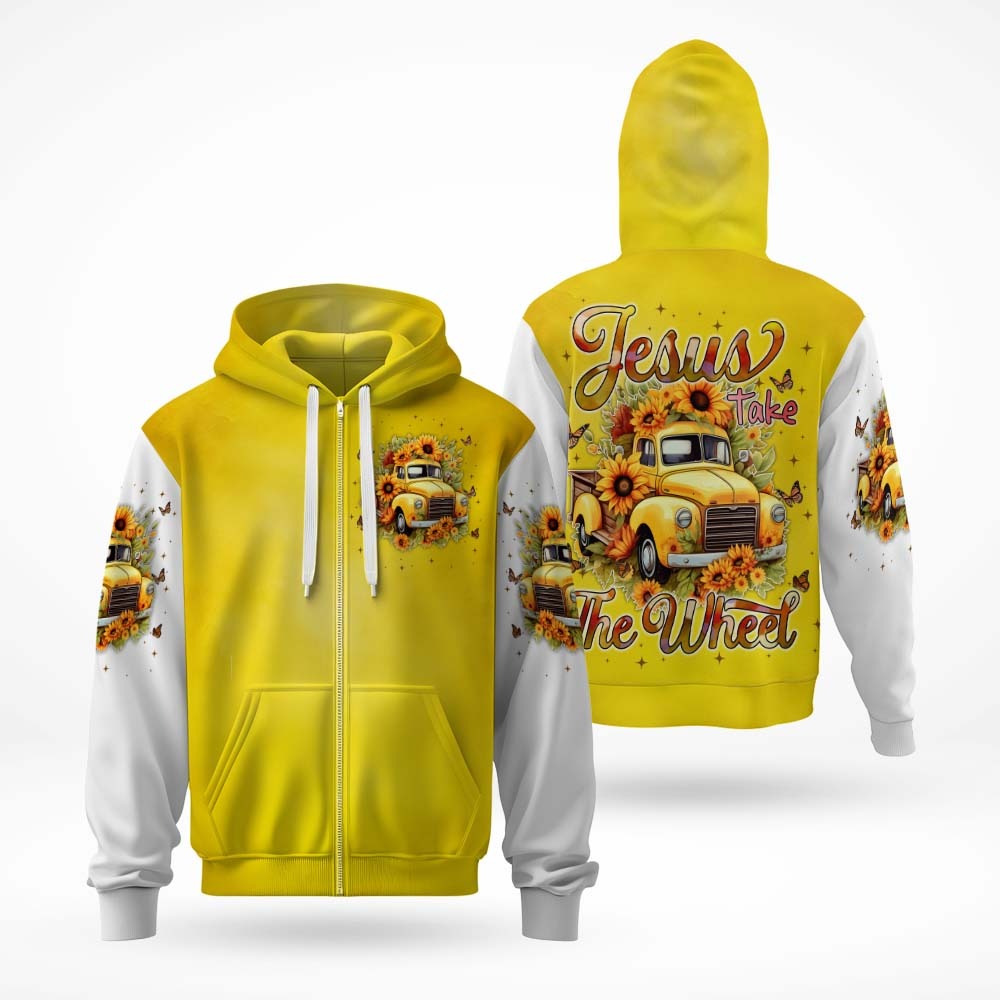 Jesus Take The Wheel Yellow Vintage Truck with Sunflowers 3D All Over Print T-Shirt And Hoodie - Image 7