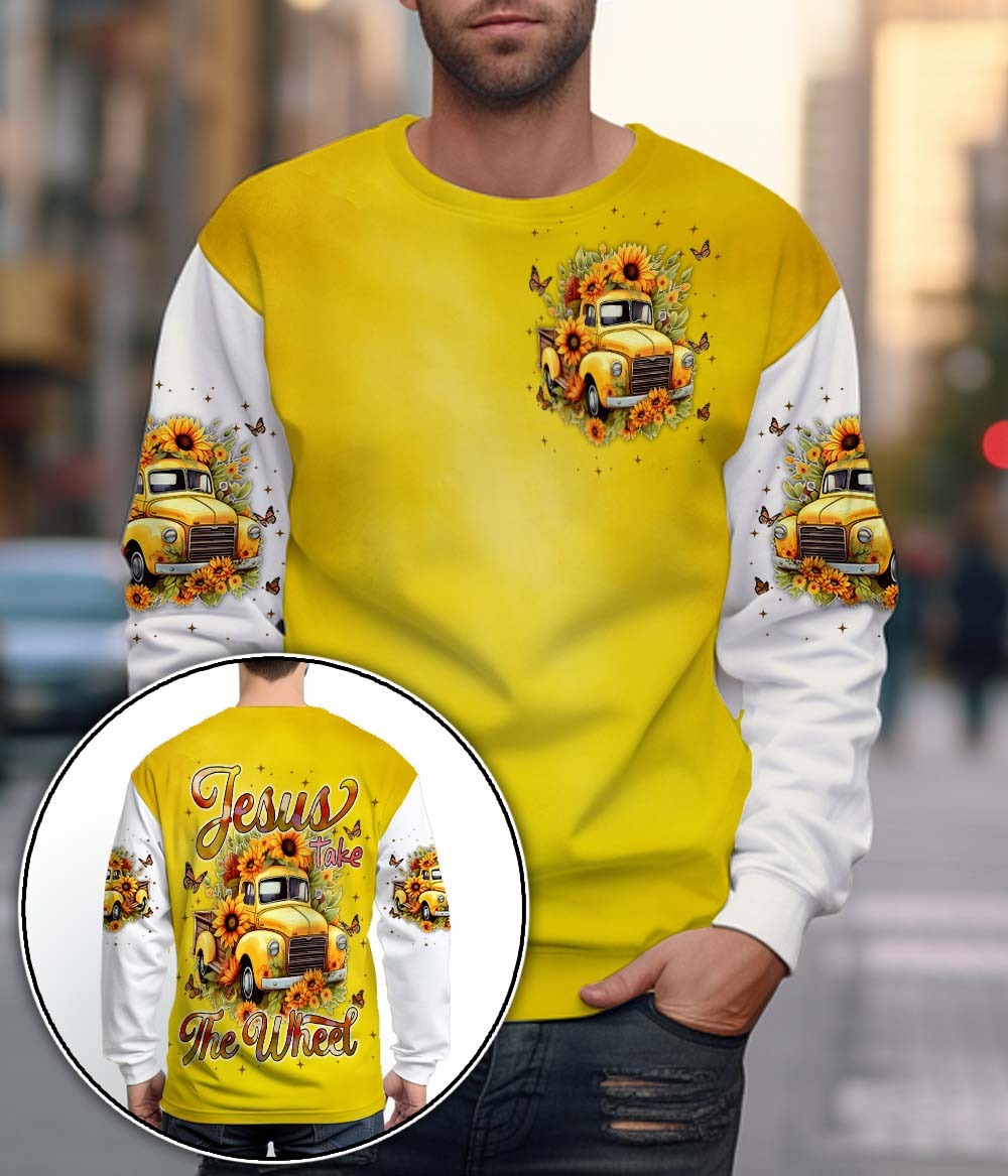 Jesus Take The Wheel Yellow Vintage Truck with Sunflowers 3D All Over Print T-Shirt And Hoodie - Image 6