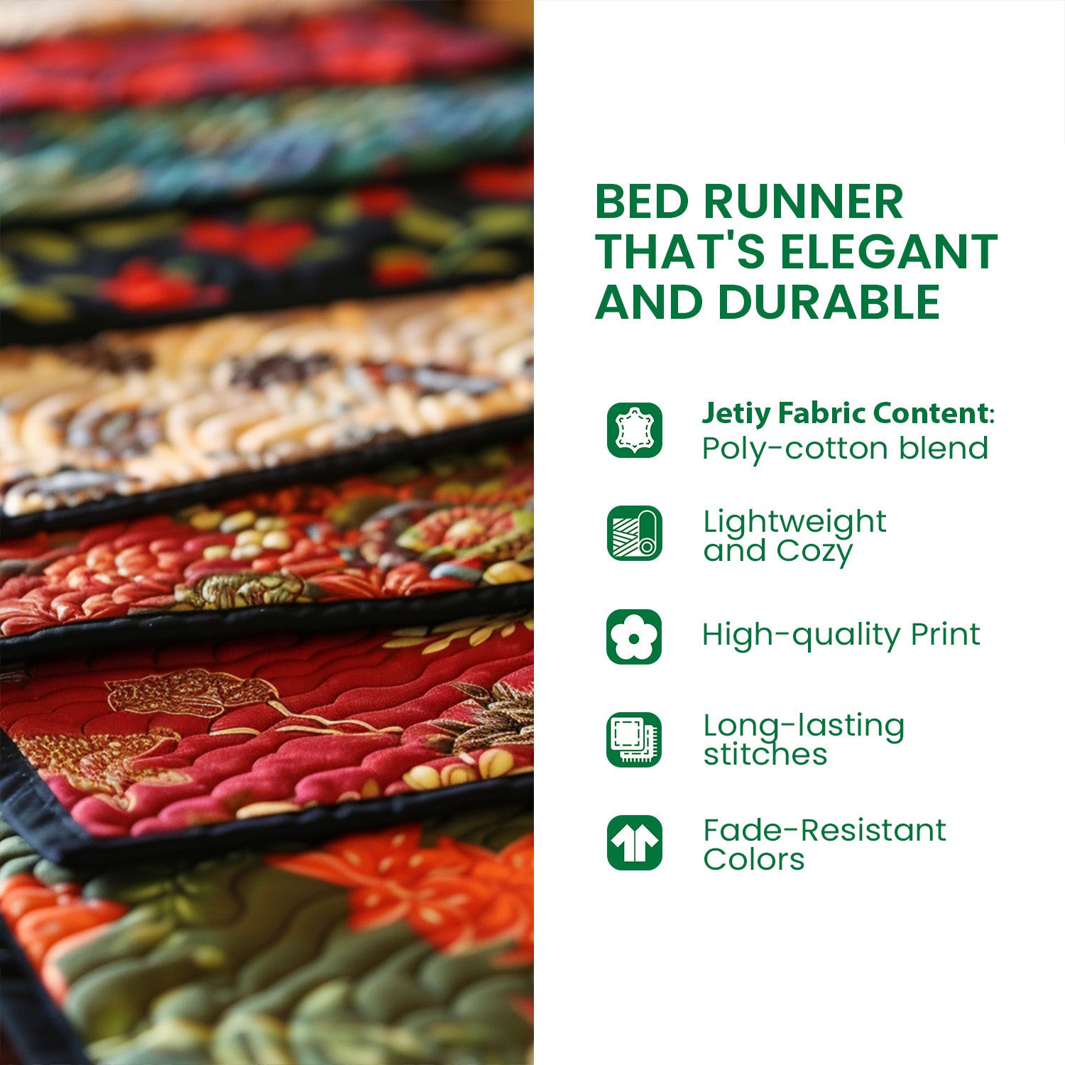 Cottage Hearts Quilted Bed Runner Bed Decor Ideas Valentines Gifts Idea For Lovers - Image 3