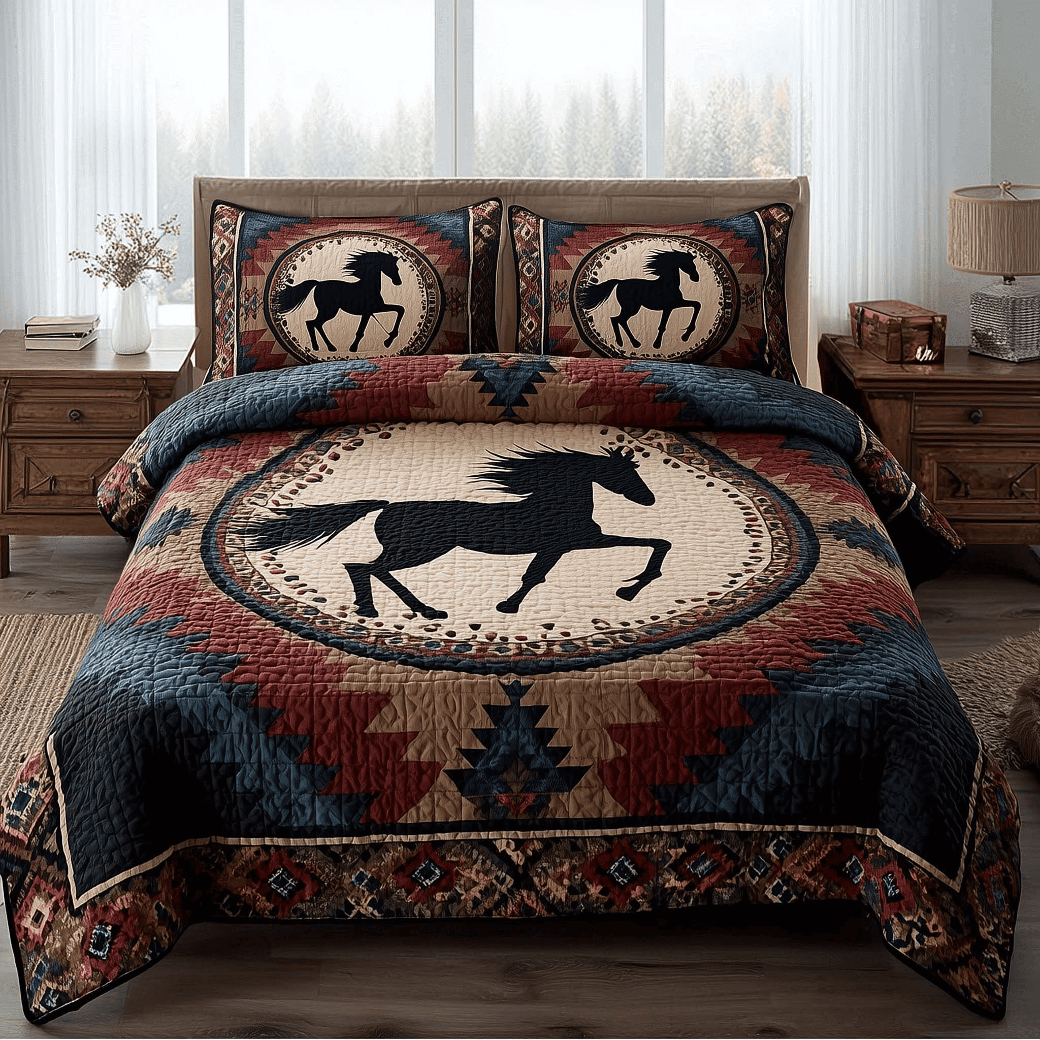 Tribal Horse Bedding Set Quilt Native American Duvet Covers For Horses Lovers